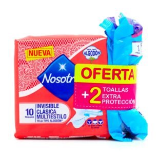 TOALLAS NOSOTRAS INVISIBLE CLASICA MULTIESTILOS 10 UND +5 PROTECTORES
